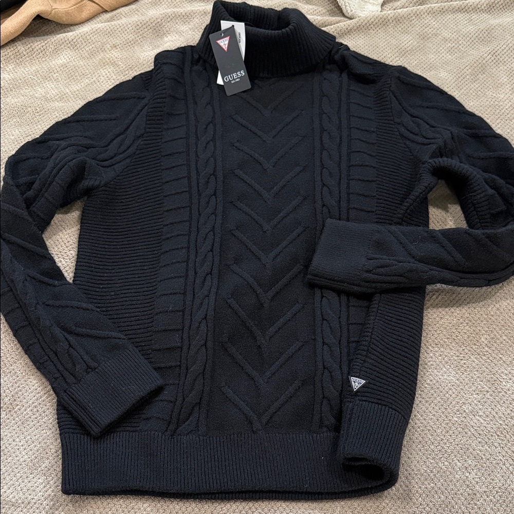 Guess Black Cable Knit Turtleneck Sweater